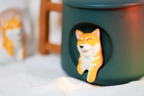 Vista 2 de Diseño de mango de madera lindo de la taza de cerámica del perro con la cuchara y la tapa (verde)