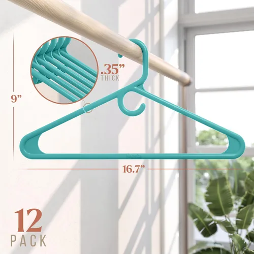 Vista 2 de NEATERIZE Perchas de ropa de plástico ultra resistentes - Aqua - Percha duradera para abrigos, trajes y ropa. Perchas De Ropa (Paquete de 12 - Aqua)