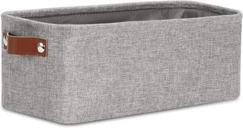 Vista 39 de DULLEMELO Cesta de almacenamiento pequeña para estantes, pequeña cesta plegable de tela rectangular para estantes, armarios, guardería, hogar, Beige