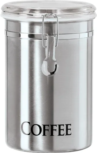 Vista 12 de Oggi Recipiente de café de acero inoxidable de 62 onzas líquidas, tapa hermética, gris cálido, parte superior transparente tintada, ideal