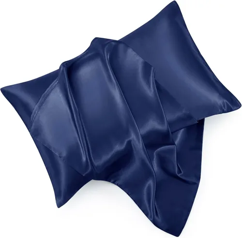 Vista 15 de Juego de 2 fundas de almohada de satén negro estándar con cierre de sobre, funda de almohada de seda negra para cabello y piel (20 x 26 pulgadas)