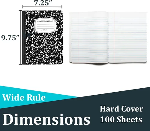 Vista 2 de Cuadernos de composición, cuaderno de composición de rayas anchas, cuaderno de composición de mármol de tapa dura, 100 hojas (200 páginas)