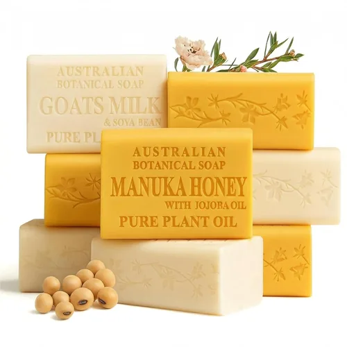Vista 14 de Australian Botanical Soap Colección de jabón de leche de cabra, barras de 6.6 onzas, leche de cabra con karité, melón rosa, hierba limón
