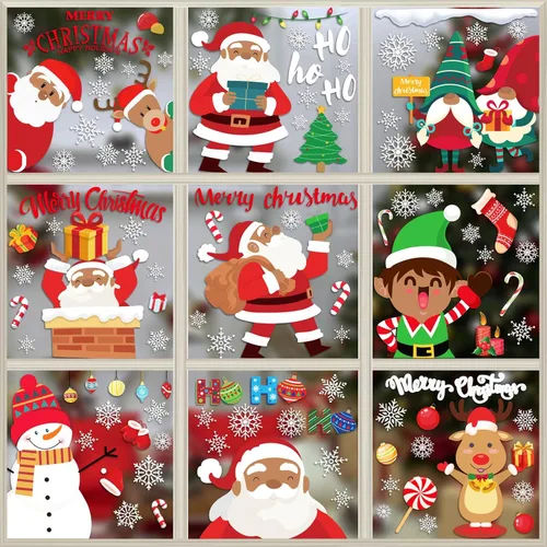 Vista 8 de Calcomanías de Navidad para ventana, diseño de búfalo navideño, calcomanías de ventana extraíbles, decoración de ventanas para invierno, Navidad