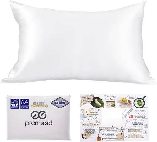 Vista 38 de PROMEED Funda de almohada de seda negra de grado 6A+ con cremallera, 23 fundas de almohada de seda de morera natural Momme para cabello y piel, Negro