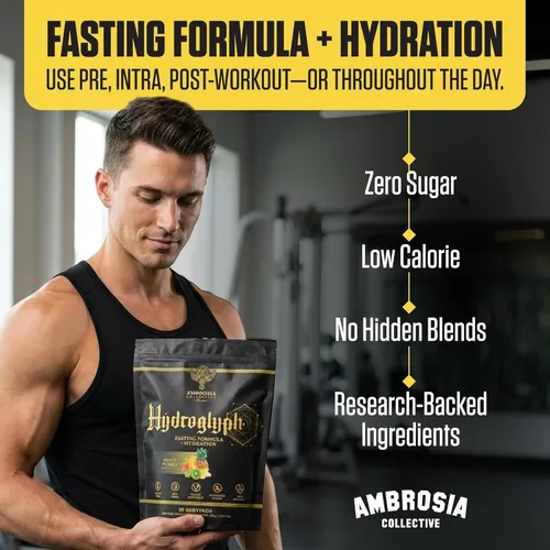 Vista 3 de Ambrosia Hydroglyph - Mezcla de bebida de hidratación con electrolitos para intraentrenamiento Polvo de electrolitos sin azúcar con aminoácidos