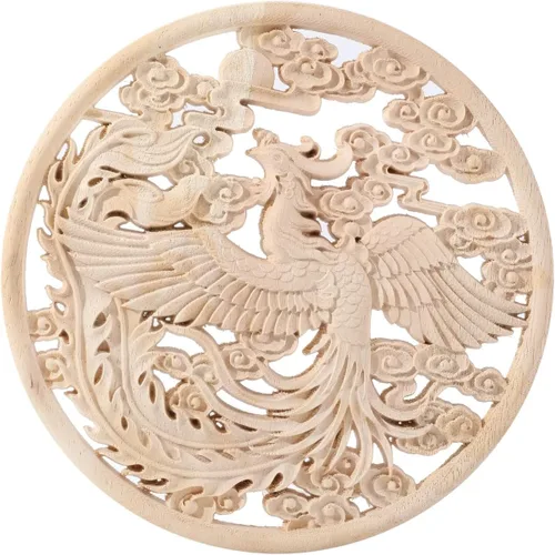 Vista 9 de Apliques redondos de madera onlays sin pintar, calcomanía de madera tallada para bricolaje, muebles tallados en madera, apliques para pared, cama, 3