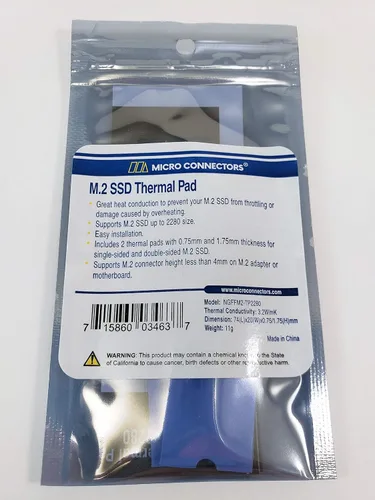 Vista 4 de Micro Connectors Micro Connectors M.2 SSD Almohadilla de enfriamiento térmico (NGFFM2-TP2280) Azul