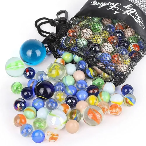 SallyFashion 66 canicas de vidrio para niños, 3 tamaños surtidos de colores a granel canicas de juguete, bricolaje y decoración del hogar