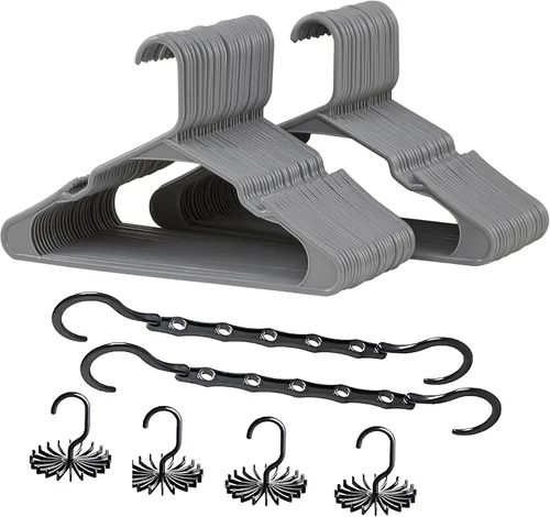 Vista 13 de VECELO Juego de 25 perchas de plástico con muescas antideslizantes para el armario, ahorro de espacio, perchas resistentes, color beige