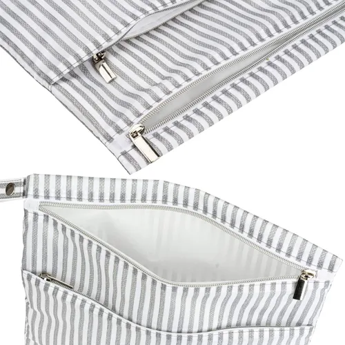 Vista 5 de 2 bolsas húmedas y secas para pañales de tela para bebé, impermeables, lavables, reutilizables, con dos bolsillos con cremallera para ropa sucia