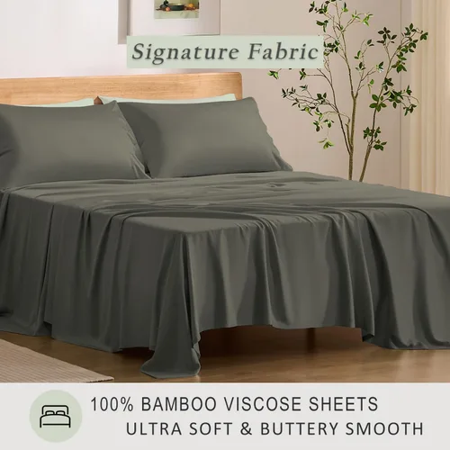Vista 2 de TOSMO - Juego de sábanas de lujo con enfriamiento - 100% viscosa de bambú, juego de ropa de cama de 3 piezas (tamaño individual) - bolsillos extra