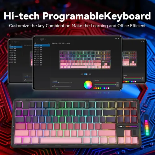 Vista 7 de Aula F87 Pro Wireless Mechanical Keyboard, Tri-Mode Bluetooth2.4GUSB-C Hot-Swappable RGB Gaming Keyboard, Gasket Mount with Volume Knob, 8000mAh