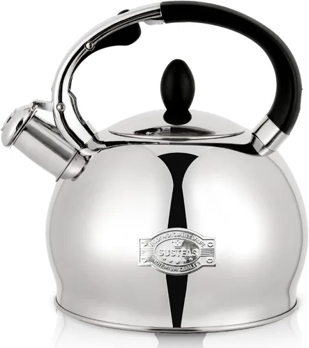 Vista 8 de SUSTEAS Tetera Silbante para Estufa - Tetera de Té de Acero Inoxidable Grado Alimenticio con Mango Ergonómico de Toque Frío, Con 1 Guante de Negro