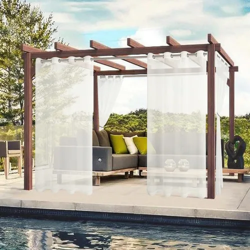 Vista 2 de Bonzer - Cortinas traslúcidas impermeables de exterior para el patio - 2 paneles con ojales de velo traslúcido para sala, recámara, porche, pérgola