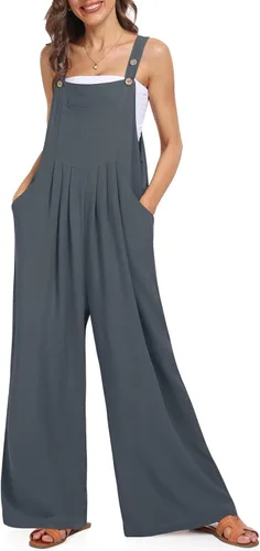 UEU Overol casual sin mangas con tirantes para mujer, overol de pierna ancha, holgado, con bolsillos