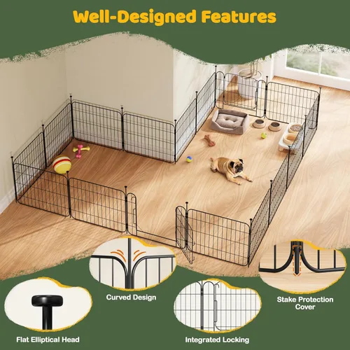 Vista 4 de Yaheetech Corralito expandible para perros, 8 paneles de 20 pulgadas con puerta para interiores y exteriores, cerca para mascotas para perros