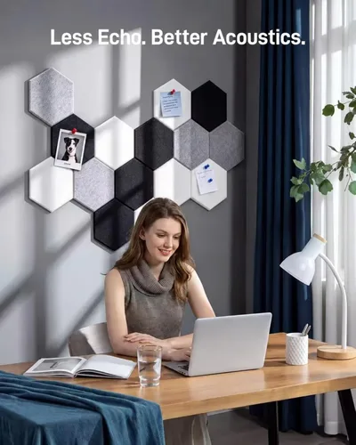 Vista 8 de Paquete de 12 paneles acústicos hexagonales, paneles de pared insonorizados de alta densidad de 12 x 10 x 0.4 pulgadas, paneles de pared acústicos