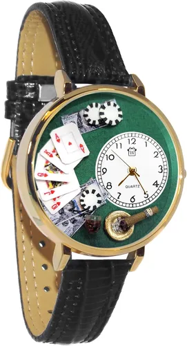 Whimsical Gifts Reloj Poker 3D Acabado dorado o plateado grande Novedad única y divertida Hecho a mano en los Estados Unidos Correa de reloj de