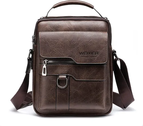 WEIXIER Mens Crossbody Bag Leather Small, Man Shoulder Handbag for iPad 9.7", travel, cycling, hiking, office, Business