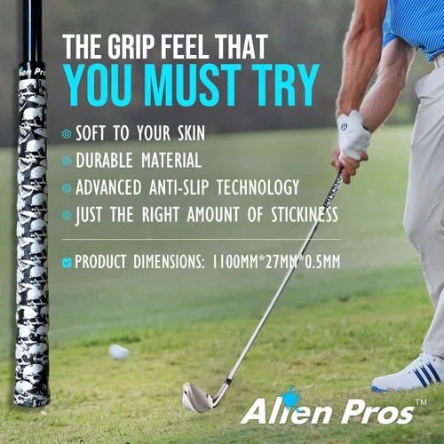 Vista 5 de ALIEN PROS Paquete de 6 cintas de envoltura de agarre de golf Cubic & Skull Mix - ReGrip en 1 minuto