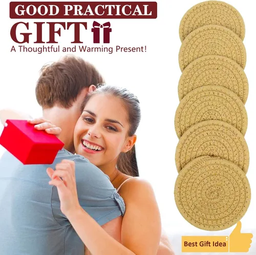 Vista 4 de Casaphoria Posavasos tejidos de algodón para bebidas absorbentes, posavasos redondos de algodón resistentes al calor para mesa de café, posavasos