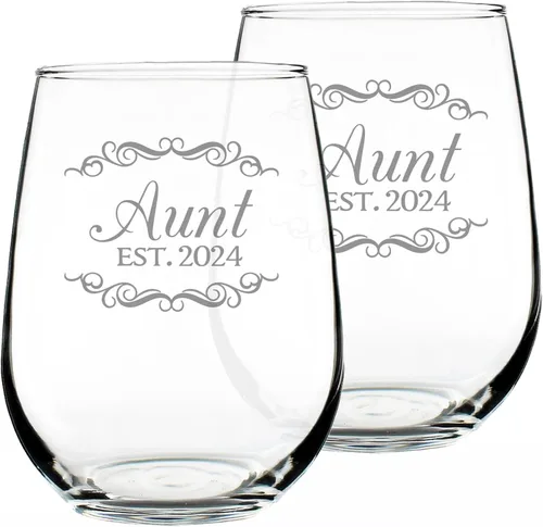 Vista 19 de Custom Aunt Est 20XX - New Aunties Stemless Wine Glass Gift for First Time Aunts - Personalized Decorative 17 Oz Large Glasses