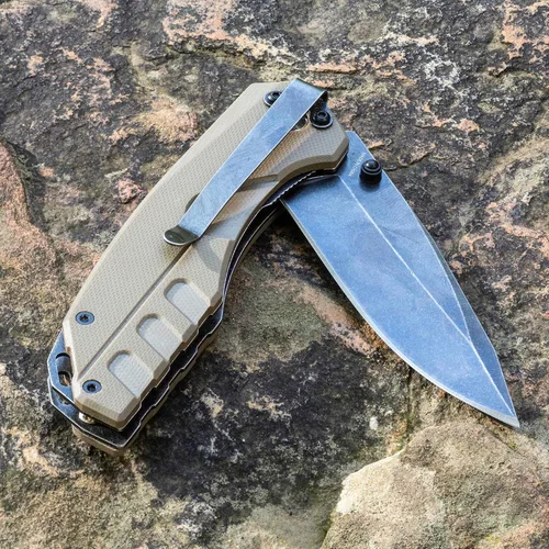 Vista 3 de Smith's 50995 Battleplan - Cuchillo de bolsillo - Bronceado - Hoja trasera de acero inoxidable de 3.35 pulgadas - Aleta fácil de abrir - Trabajo