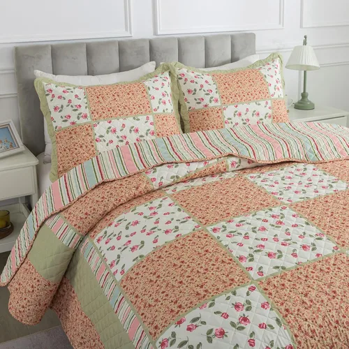 Vista 50 de HoneiLife - Juego de cama de dos piezas, tamaño individual, de microfibra, reversible, de retazos, estilo floral, todas las estaciones