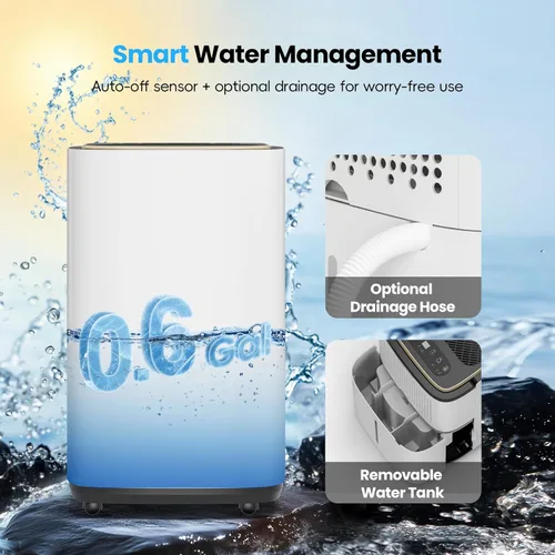 Vista 6 de Deshumidificador de 3000 pies cuadrados, deshumidificadores de 30 PT/24 horas con manguera de drenaje para el hogar, deshumidificador de compresor