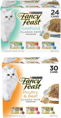 Purina Fancy Feast Paquete variado de alimentos húmedos en paté sin granos, colección clásica de paté y aves de corral y carne de res
