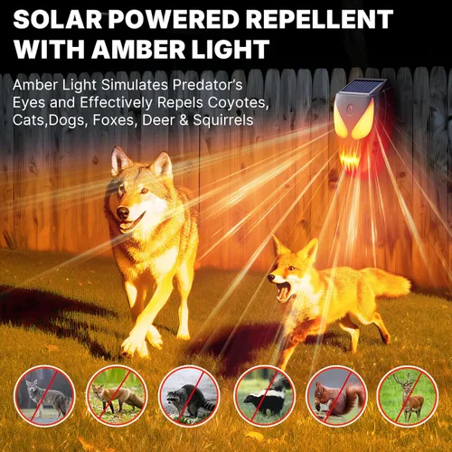 Vista 4 de Repelente solar nocturno de animales con efecto de llama parpadeante, disuasorio impermeable al aire libre para mapache, coyote, zorro, zorrillo