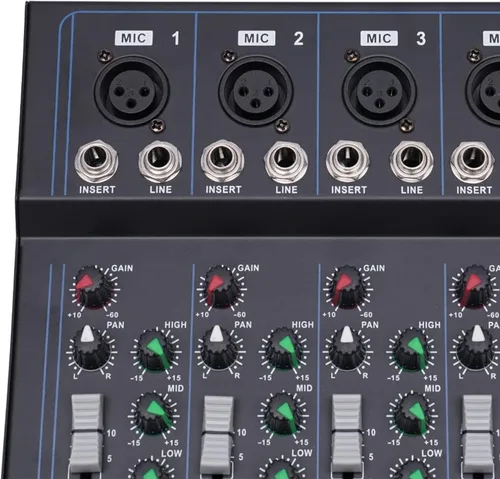 Vista 21 de Mini mezcladores de DJ de 5 canales, mezclador de audio en vivo, tablero de sonido con USB, interfaz de audio con 48 V Phantom Power Sonidos