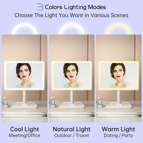 Vista 2 de FUNTOUCH Espejo de maquillaje recargable con luces, espejo de maquillaje grande iluminado con 96 luces LED y 10 espejos de aumento, iluminación de 3