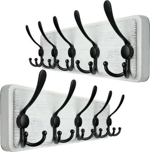 Vista 14 de WEBI Perchero de pared, ganchos para abrigos de pared rústicos, 16" de orificio a orificio, gancho grande para colgar en la pared, perchero
