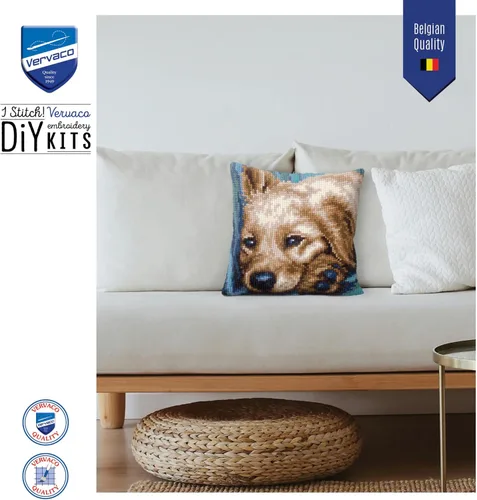 Vista 5 de Vervaco Kit Punto de Cruz: Cojín: Perro, Algodón, NA, 15.7 x 15.7 in