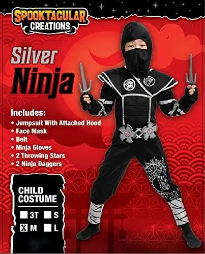 Vista 2 de Disfraz de ninja plateado con accesorios de espuma para Halloween y niños