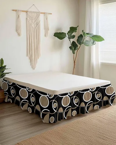 Vista 9 de Falda de cama marrón verde azulado, tamaño Queen de 16 pulgadas de caída, ajustable y elástica envolvente, plisada, con volantes de polvo de lujo