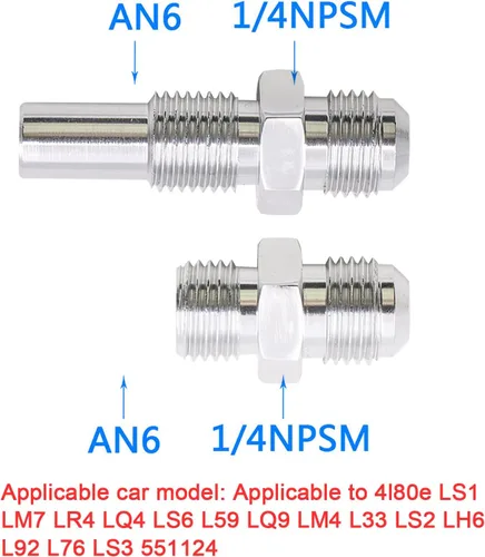 Vista 4 de 2 conectores adaptadores de transmisión de automóvil, AN6 a 1/4NPSM conectores de aleación de aluminio, adecuados para 4l80E LS1 LM7 LR4 LQ4 LS6 L59