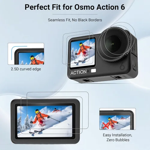 Vista 7 de CYNOVA Osmo Action 6 - Protector de pantalla para DJI Osmo Action 6, protector de pantalla de vidrio templado ultra transparente con 1 funda