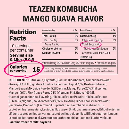 Vista 2 de TEAZEN Kombucha Mango Guayaba Paquete variado (40 varillas), mezcla de bebida de mango y guayaba 10 unidades y 30