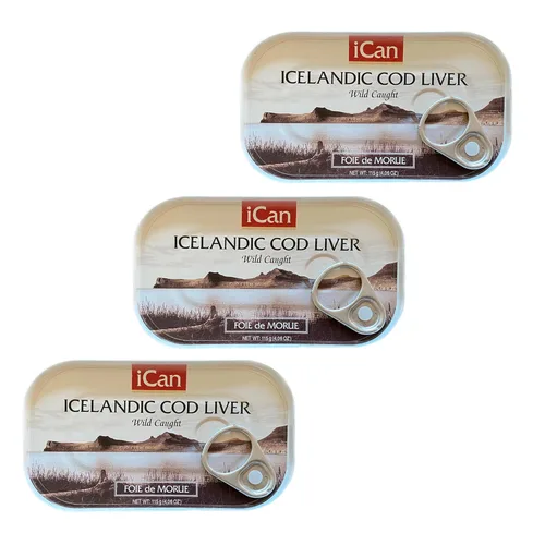 Hígado de bacalao salvaje enlatado de Islandia, 4.27 onzas, paquete de 3