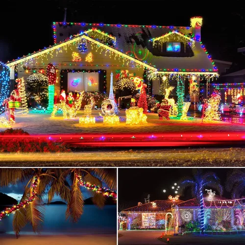 Vista 8 de Tira de luces LED que funciona con pilas, cadena de luces de hadas de 40 pies, 120 LEDs, 8 modos, para exteriores, impermeable