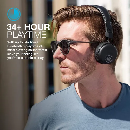 Vista 2 de JLab Studio ANC Auriculares inalámbricos intraurales, color negro, 34 horas de reproducción Bluetooth 5, más de 28 horas con cancelación activa