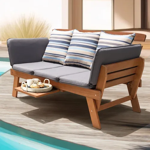 Vista 10 de IDZO Harmonie - Muebles de sofá biplaza para exteriores con capacidad de 800 libras, sofá de patio de acacia certificado FSC con mimbre resistente a
