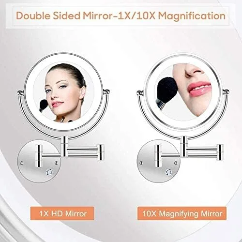 Vista 6 de AMHIL Lighted Makeup Mirror 10x Wall Mounted Shaving Mirrors Magnifying with Dimmable Lights, Bathroom Mirror with Lights and Magnification, Touch