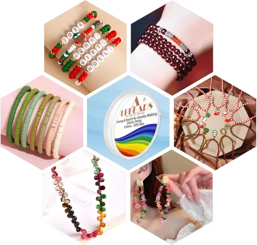 Vista 7 de LPBeads 12 rollos de 0.8mm de hilo elástico para hacer joyería de pulseras con agujas y regla para ensartar cuentas