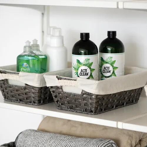 Vista 2 de Cestas de almacenamiento de mimbre con forros, cestas de almacenamiento a prueba de humedad con asas integradas tejidas a mano, cajas