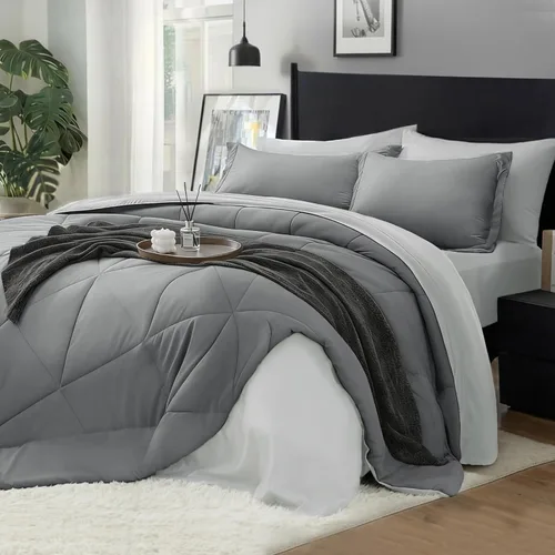 Vista 7 de BEDELITE Juego de ropa de cama con edredón tamaño individual de 5 piezas, reversible, en una bolsa - Juego de cama de lujo suave de microfibra