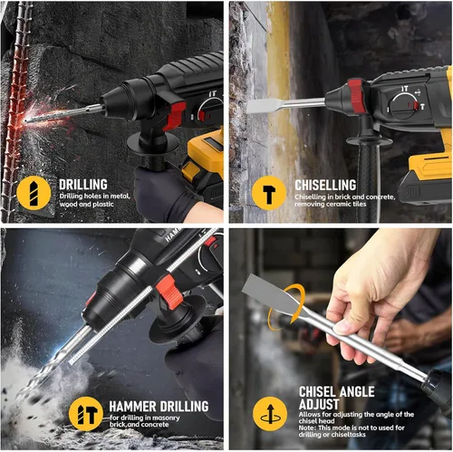 Vista 2 de SDS - Martillo giratorio inalámbrico compatible con batería Dewalt de 20 V, sin escobillas, taladro giratorio SDS para hormigón, mampostería